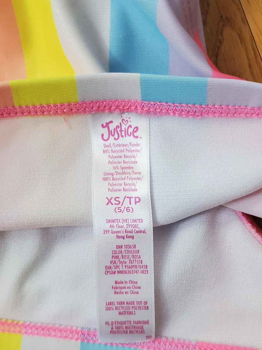 Justice Pastel Rainbow Stripe Ruffle Bikini - Pink, Blue, Yellow, White